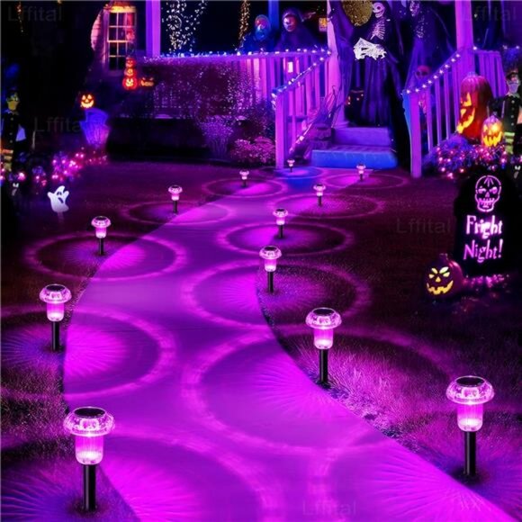 Halloween Solar Lights Outdoor 8 Pack Hot Pink Solar Pathway Lights Outdoor - Picture 1 of 7